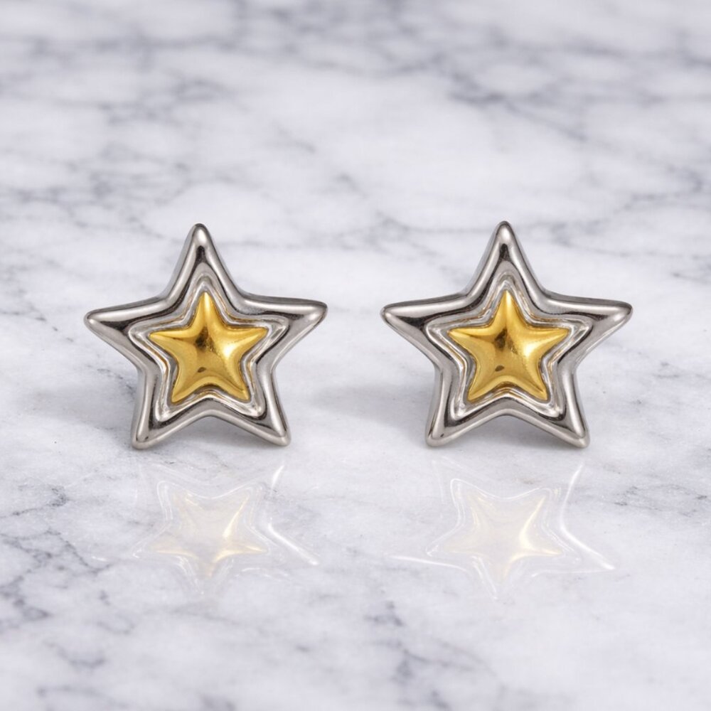 "Melrose" Mixed Metal Star Earrings - Picture 2 of 2